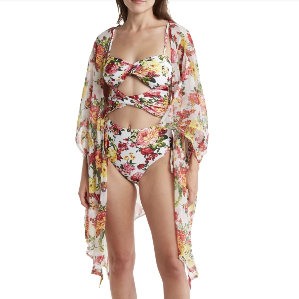 Rachel Rachel Roy Blossom Print Cover Up Kimono Size Size Large (12-14)